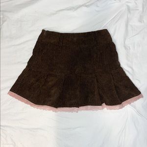 Brown corduroy with light pink laced end skirt